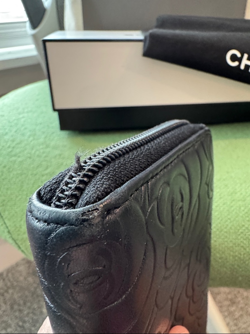 CHANEL Black Camellia Quilted Zip-Around Wallet with Silver CC - Picture 7 of 11